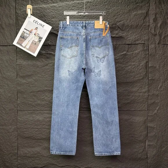 Chrome Hearts Butterfly Print Washed Loose Jeans